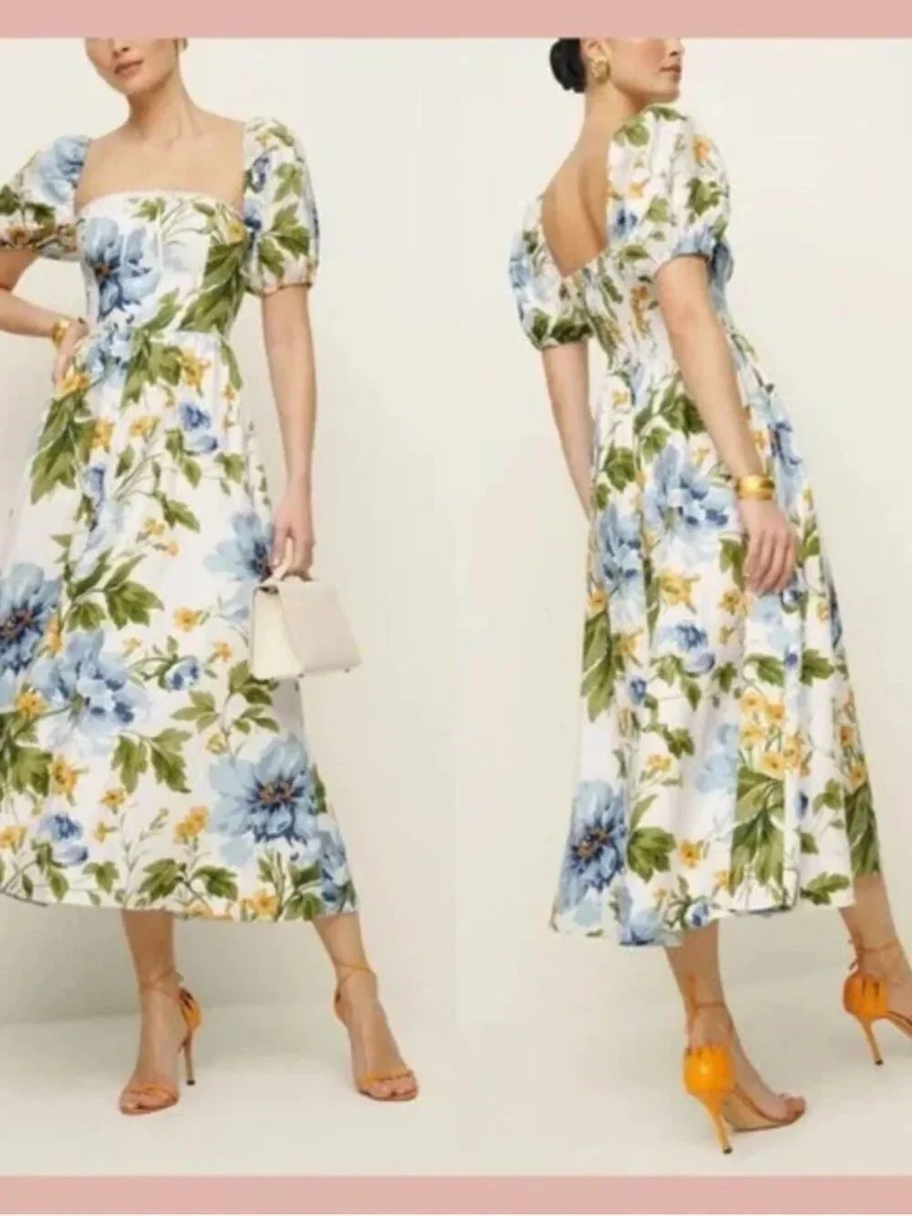 New, Reformation Marella Floral Midi Linen A-Line Dress SZ 4